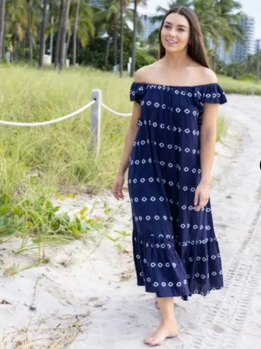 NWT Mer St. Barth Eva Ruffle Dress in Navy Embroidery Small